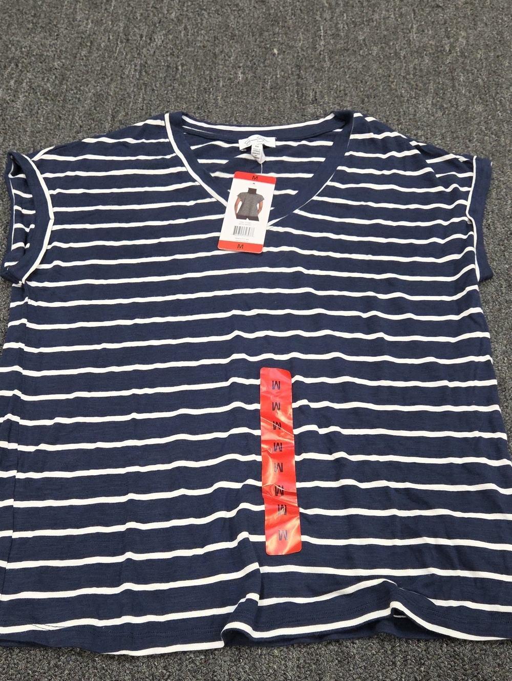 (#4) Jessica Simpson Navy and White Striped V-Neck Tee